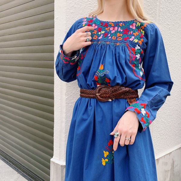 画像2: ブルー×レッド×オレンジサンアントニーノ刺繍長袖ロングドレス