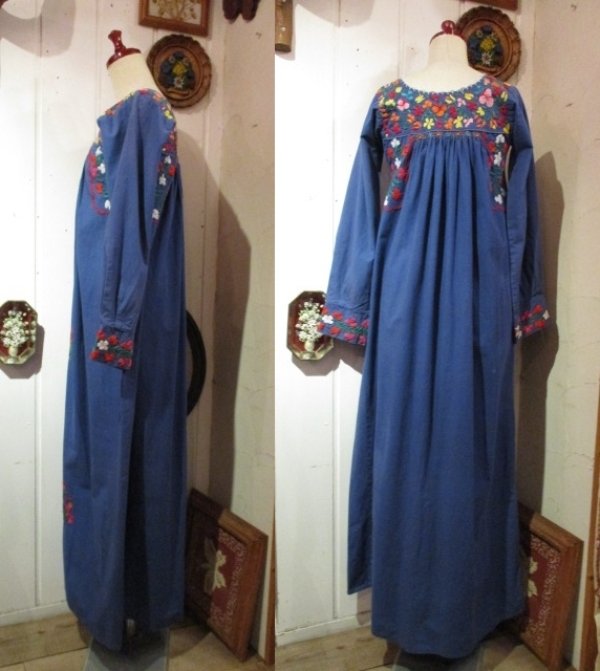 画像4: ブルー×レッド×オレンジサンアントニーノ刺繍長袖ロングドレス