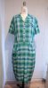 画像4: 50〜60年代グリーン×ライトグリーン×ネイビーチェック柄ハーフボタンベルト付きシャツ型半袖ドレス