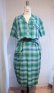 画像3: 50〜60年代グリーン×ライトグリーン×ネイビーチェック柄ハーフボタンベルト付きシャツ型半袖ドレス