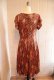 画像5: 50〜60年代ブラウン×テラコッタアーガイル柄スカラップスリーブ半袖ドレス