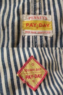 他の写真1: 50年代"PAY DAY"ホワイト×ブルーヒッコリーポケット付きオーバーオール