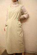 50〜60年代ライトグリーン×ホワイトお花テープ＆ポケット付きノースリーブドレス