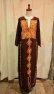 画像10: ブラウン×オレンジ×イエロー花刺繍スリットネック七分袖ロングドレス