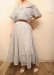 画像1: 50〜60年代ホワイト×サックス×ブルー小花柄ワッフルシフォンサーキュラースカート半袖シースルードレス (1)