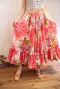 50〜60年代ビビットピンク×ピンク×ホワイトお花柄フリル付きスカート