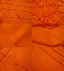 他の写真2: 60〜70年代オレンジクロシェットレーススクエアネックフレアスリーブ五分袖ロングドレス