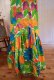 画像12: 70年代グリーン×オレンジ×ブルートロピカル花柄裾フリルノースリーブロングドレス