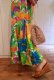 画像4: 70年代グリーン×オレンジ×ブルートロピカル花柄裾フリルノースリーブロングドレス