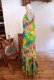 画像8: 70年代グリーン×オレンジ×ブルートロピカル花柄裾フリルノースリーブロングドレス