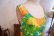 画像11: 70年代グリーン×オレンジ×ブルートロピカル花柄裾フリルノースリーブロングドレス