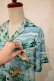 画像8: 50〜60年代ライトブルー×ブラウンヤシの木＆フラダンサー柄胸ポケット付き古銭ボタン開襟半袖アロハシャツ