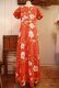 画像10: 60〜70年代オレンジ×ホワイトハワイアンプリントパフスリーブ半袖ロングドレス