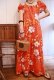 画像4: 60〜70年代オレンジ×ホワイトハワイアンプリントパフスリーブ半袖ロングドレス