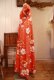 画像9: 60〜70年代オレンジ×ホワイトハワイアンプリントパフスリーブ半袖ロングドレス