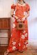 画像5: 60〜70年代オレンジ×ホワイトハワイアンプリントパフスリーブ半袖ロングドレス