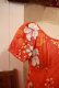 画像11: 60〜70年代オレンジ×ホワイトハワイアンプリントパフスリーブ半袖ロングドレス