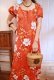 画像7: 60〜70年代オレンジ×ホワイトハワイアンプリントパフスリーブ半袖ロングドレス