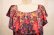画像10: 70年代レッド×ネイビー×オレンジ花柄ラウンドネック半袖レーヨンティアードドレス