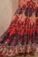 画像12: 70年代レッド×ネイビー×オレンジ花柄ラウンドネック半袖レーヨンティアードドレス