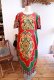 画像6: レッド×グリーン×カラフルオリエンタル柄パフスリーブ半袖アフリカンバティックドレス