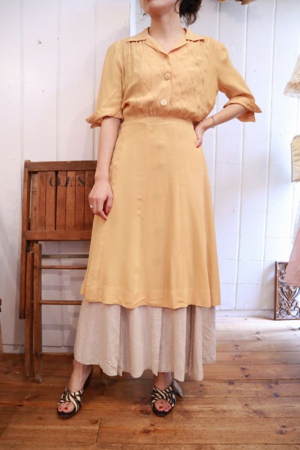 画像2: 50〜60年代イエローハーフボタン開襟半袖ドレス