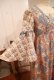 画像13: 70年代サックス×ピンク×ベージュ花＆ペイズリーパッチワーク柄フレアスリーブ七分袖ロングドレス