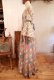 画像9: 70年代サックス×ピンク×ベージュ花＆ペイズリーパッチワーク柄フレアスリーブ七分袖ロングドレス