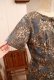画像10: 50〜60年代ネイビー×グレー花柄胸元デザイン半袖ドレス (10)