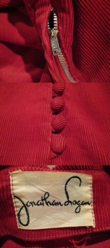 他の写真1: 50〜60年代レッドコーデュロイくるみボタンポケット付き半袖ドレス