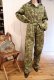 画像1: 50〜60年代カーキ×モスグリーン×ブラウンカモフラージュ柄ポケット付き長袖ジャンプスーツ (1)