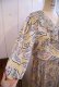 画像12: 80年代ペールイエロー×カラフルリーフ柄フリル七分袖ドレス
