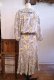 画像9: 80年代ペールイエロー×カラフルリーフ柄フリル七分袖ドレス