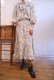 画像1: 80年代ペールイエロー×カラフルリーフ柄フリル七分袖ドレス (1)