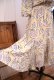 画像14: 80年代ペールイエロー×カラフルリーフ柄フリル七分袖ドレス (14)