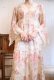 画像4: 70年代クリーム×ピンクシャーリングリボン付きフレアスリーブ七分袖ロングドレス