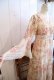 画像12: 70年代クリーム×ピンクシャーリングリボン付きフレアスリーブ七分袖ロングドレス