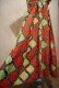画像13: オレンジレッド×ライムグリーン×ネイビーなみなみ柄ラウンドネック半袖アフリカンバティックドレス
