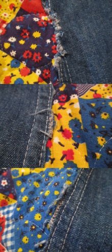 他の写真3: 60年代"OSHKOSH"インディゴブルー×カラフルパッチワークキルティング切替デニムオーバーオールスカート