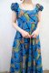 画像7: ターコイズブルー×オレンジ×ライムグリーン抽象柄ラウンドネック半袖アフリカンバティックドレス