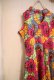 画像9: ピンク×オレンジ×ライムグリーン花柄ハイネック長袖アフリカンバティックドレス