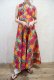 画像2: ピンク×オレンジ×ライムグリーン花柄ハイネック長袖アフリカンバティックドレス (2)