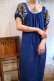 画像6: 70年代ブルー×カラフルグアテマラ刺繡ラウンドネックパフスリーブ半袖ドレス