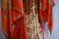画像13: 70年代オレンジ×ゴールド×ホワイトオリエンタル柄シャーリング切替ラウンドネックデザインスリーブ半袖スカーフリメイクドレス