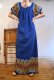 画像3: 70年代ブルー×カラフルグアテマラ刺繡ラウンドネックパフスリーブ半袖ドレス