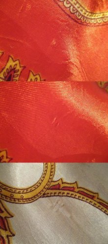 他の写真2: 70年代オレンジ×ゴールド×ホワイトオリエンタル柄シャーリング切替ラウンドネックデザインスリーブ半袖スカーフリメイクドレス
