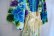 画像14: 70年代MADE IN HONOLULUオフホワイト×ブルー×パープル花柄リボン付きVネックワイドスリーブ七分袖ハワイアンドレス