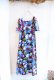 画像8: 70年代ネイビー×サックスブルー×ピンク花柄スクエアネックフレアスリーブ半袖ハワイアンロングドレス