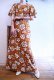 画像5: 70年代ブラウン×ホワイトリーフ＆花柄フレアスリーブカシュクール半袖ハワイアンロングドレス