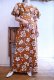 画像4: 70年代ブラウン×ホワイトリーフ＆花柄フレアスリーブカシュクール半袖ハワイアンロングドレス